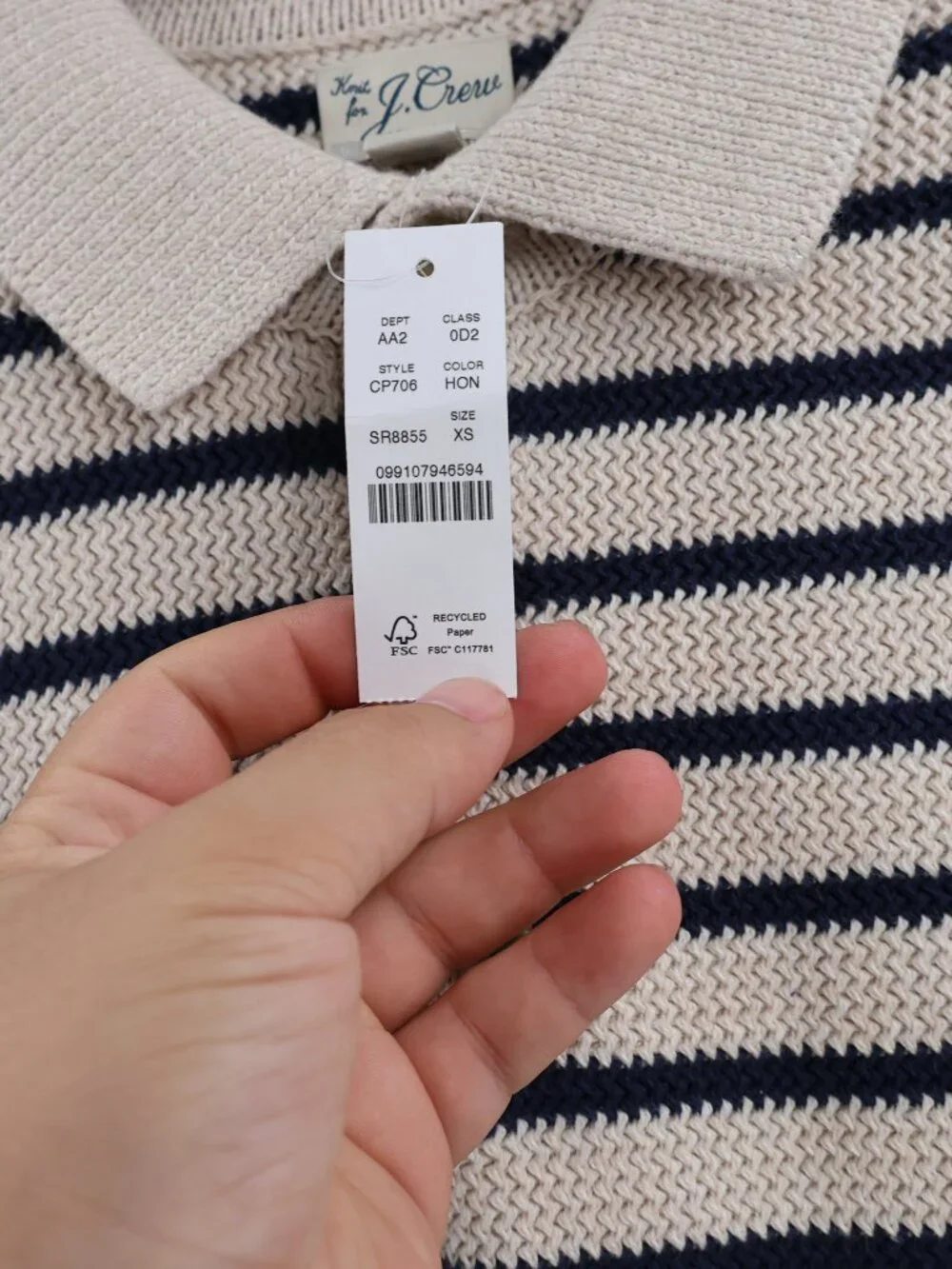 NWT J Crew Sweater Polo Mens XS Cotton Racking Stitch Striped Long Sleeve preppy
